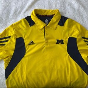 Adidas Men's Bold Yellow and Navy Polo Shirt - Michigan Logo